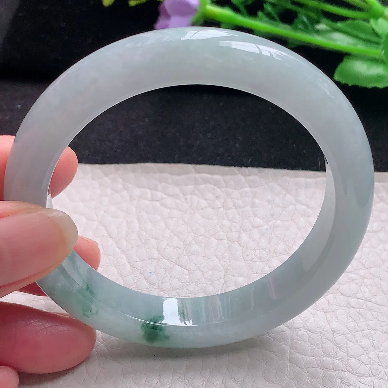 nr自然光57.5*11.5*8.6平安镯 翡翠a货玉手镯冰飘花宽边珠宝玉手环