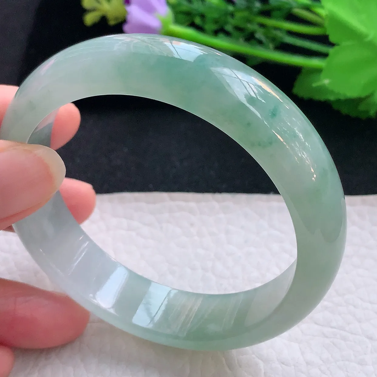 r自然光58.8*15*8轮胎镯 翡翠a货玉手镯冰飘花宽边珠宝玉手环