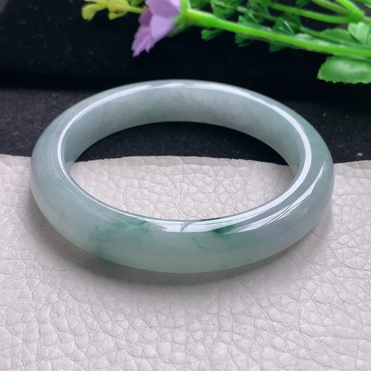 nr自然光57.5*11.5*8.6平安镯 翡翠a货玉手镯冰飘花宽边珠宝玉手环