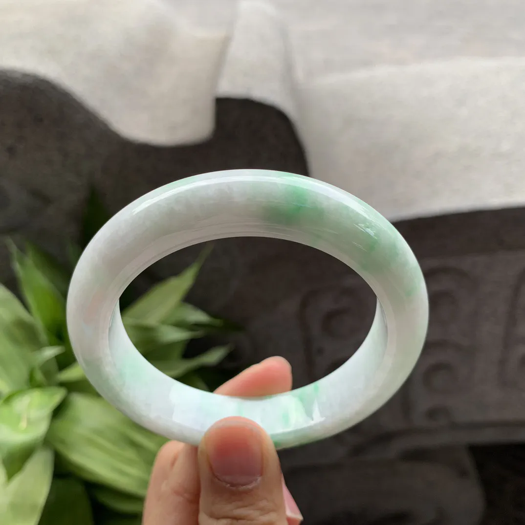 圈口56.9-13.1-10.1 【白底青正圈手镯】正圈56 57可戴