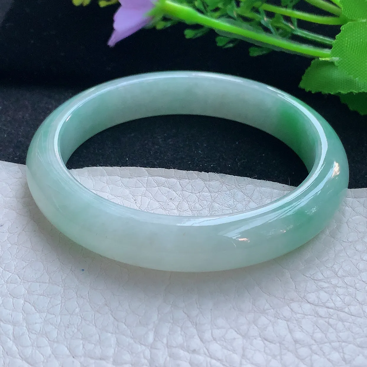 xx自然光59*11.8*8.2平安镯 翡翠a货玉手镯飘绿宽边珠宝玉手环