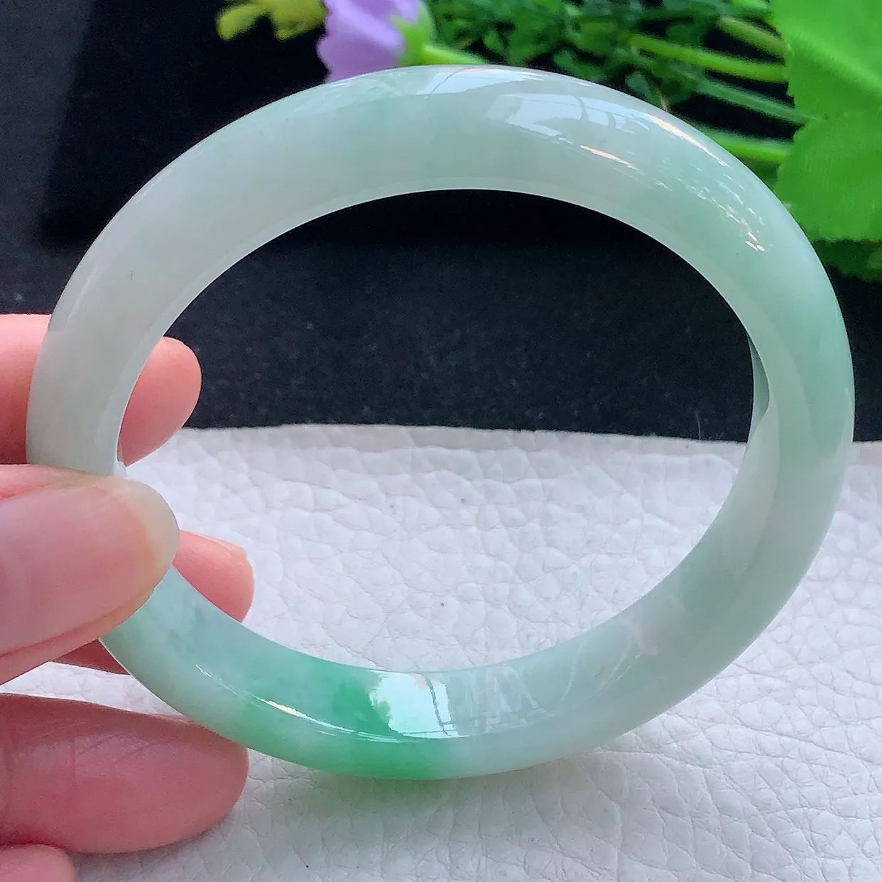 xx自然光59*11.8*8.2平安镯 翡翠a货玉手镯飘绿宽边珠宝玉手环