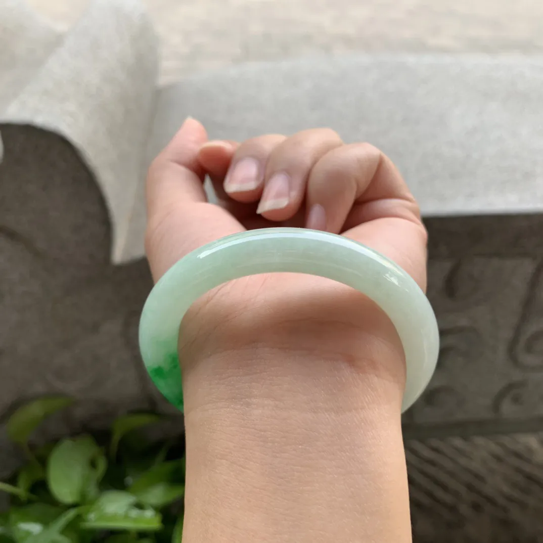 小圈口51.8-9.8 【飘阳绿圆条手镯】圆条51 52可戴