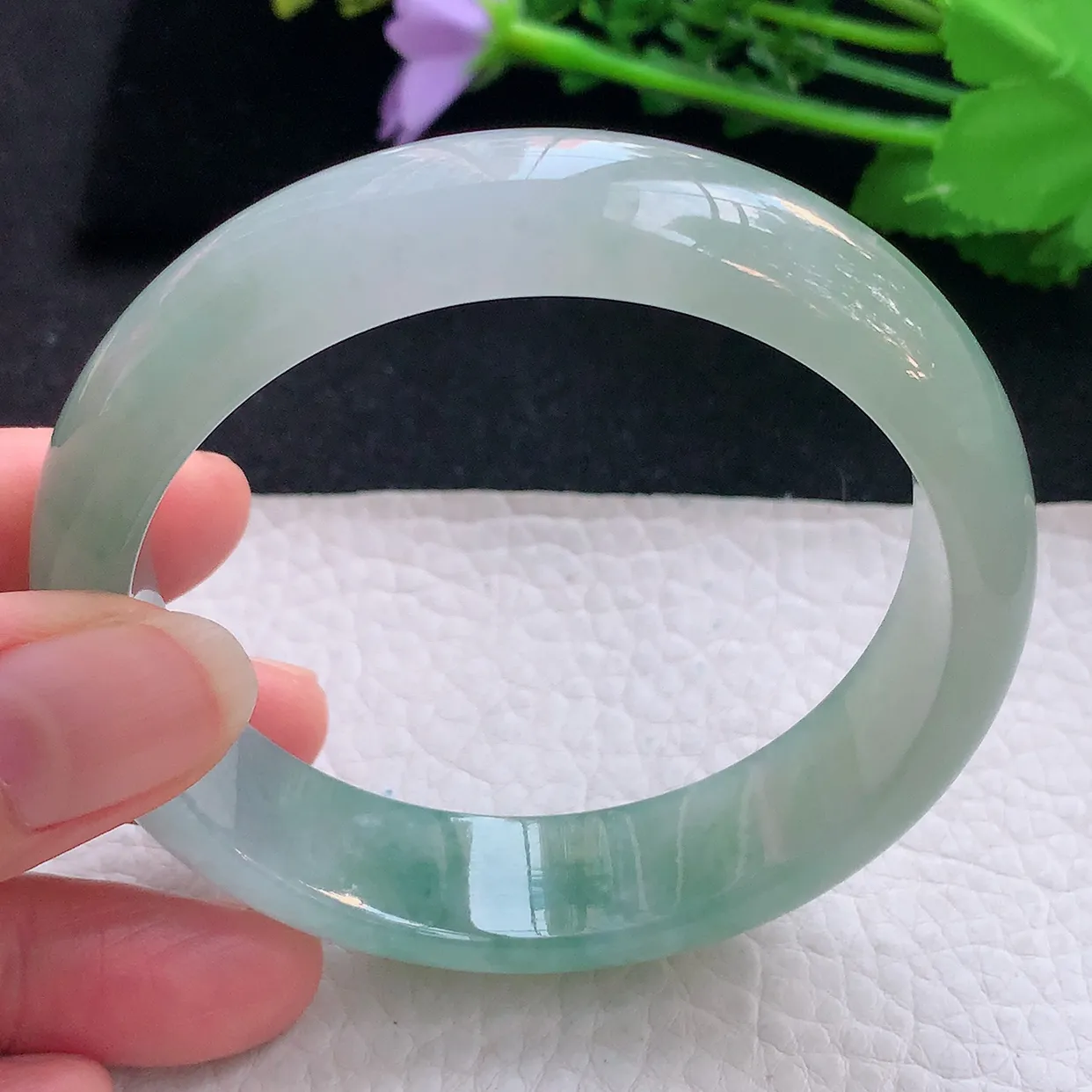 r自然光58.8*15*8轮胎镯 翡翠a货玉手镯冰飘花宽边珠宝玉手环