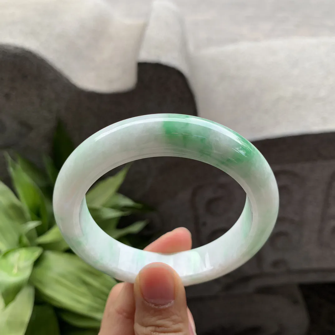 圈口56.9-13.1-10.1 【白底青正圈手镯】正圈56 57可戴