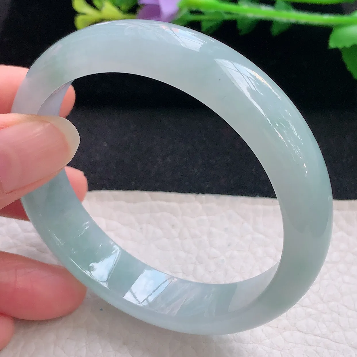 js自然光58*13.8*7.2平安镯 翡翠a货玉手镯冰晴宽边珠宝玉手环