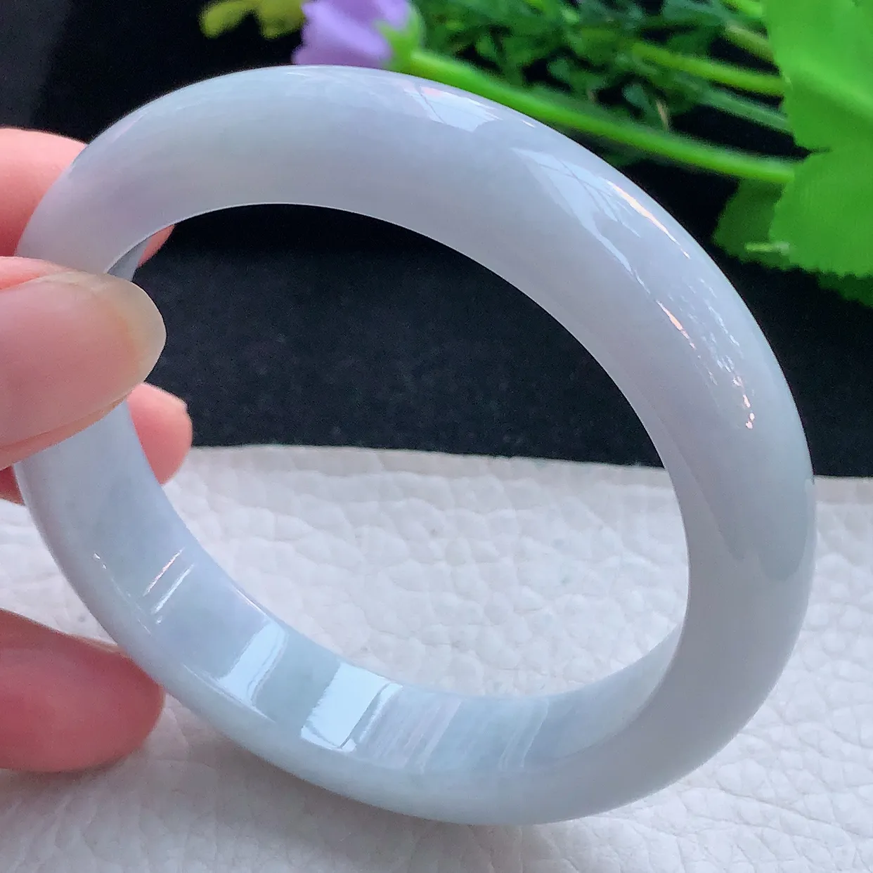 xx自然光57*13.2*8.5平安镯 翡翠a货玉手镯白月光宽边珠宝玉手环