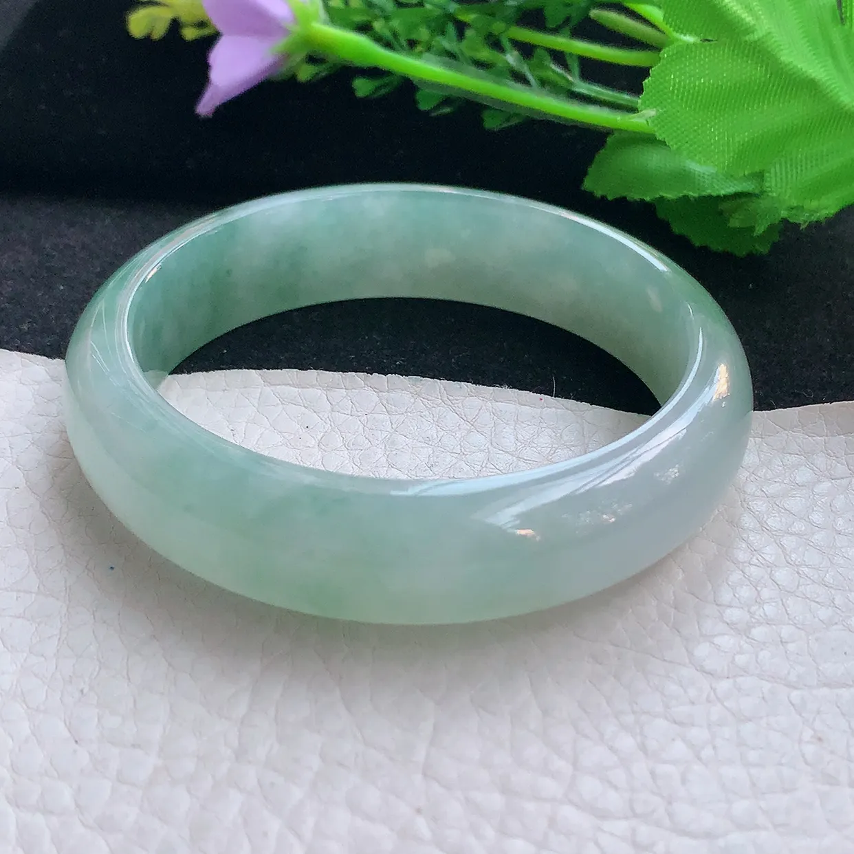 r自然光58.8*15*8轮胎镯 翡翠a货玉手镯冰飘花宽边珠宝玉手环