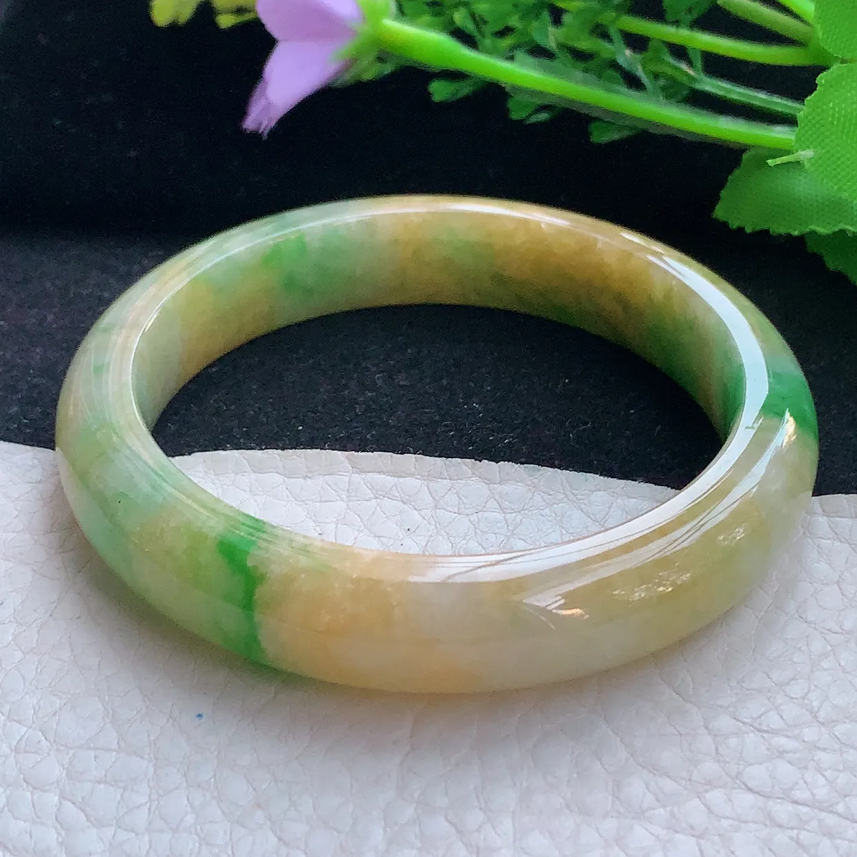 mq自然光56*12*8.5平安镯 翡翠a货玉手镯三彩宽边珠宝玉手环