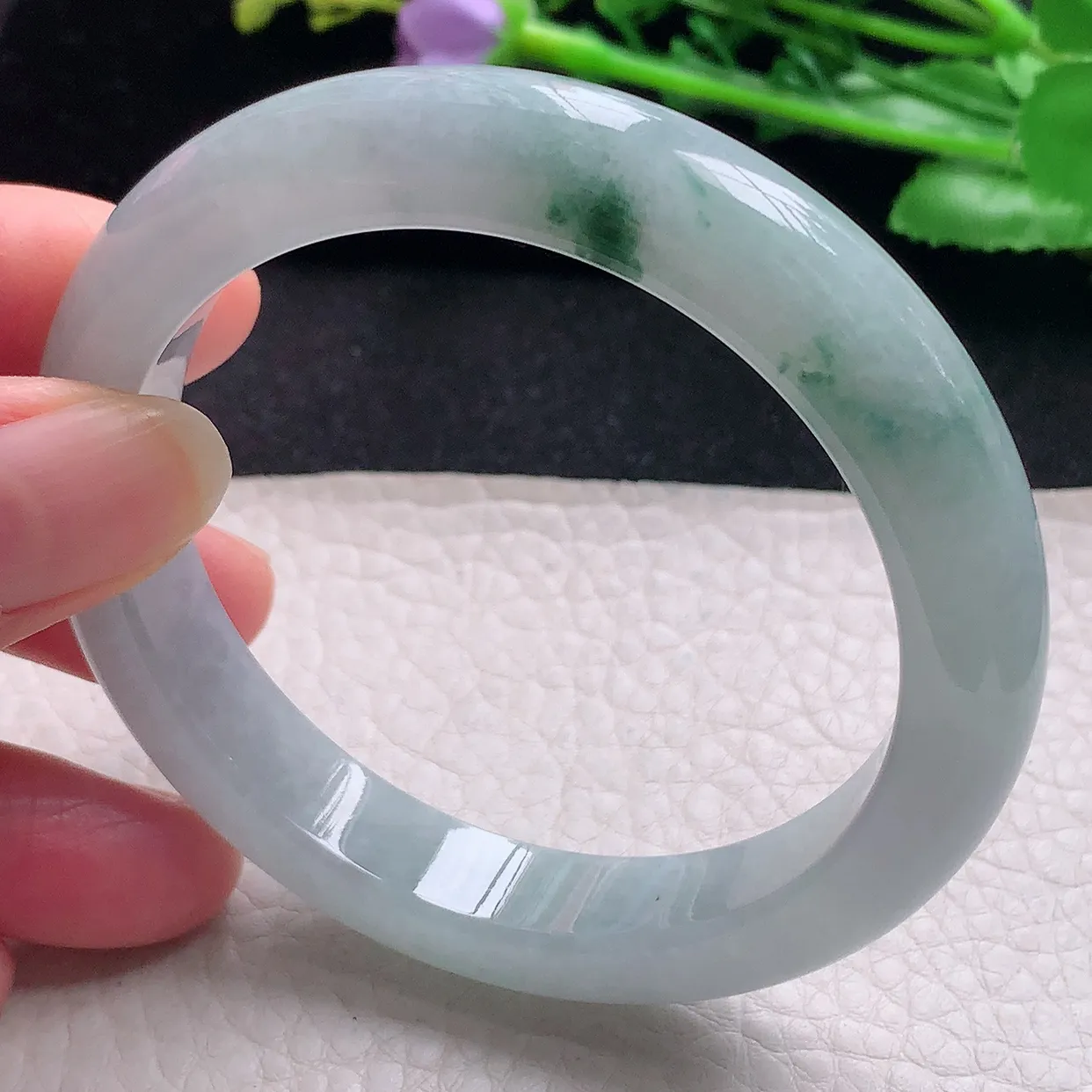 nr自然光57.5*11.5*8.6平安镯 翡翠a货玉手镯冰飘花宽边珠宝玉手环