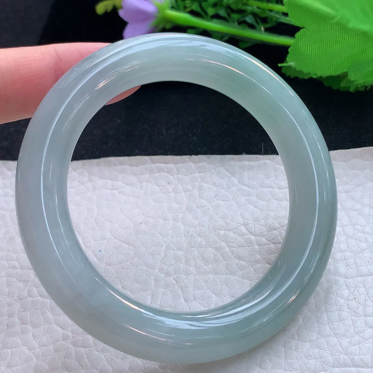 cc自然光55.5*11.5胖圆镯 翡翠a货玉手镯冰胶清新圆条珠宝玉手环