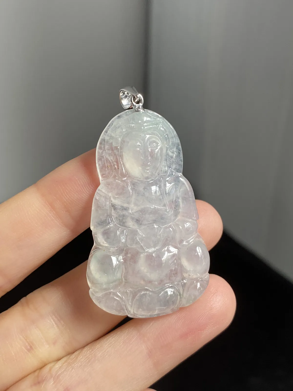 翡翠冰种白色吊坠，印记：G18K