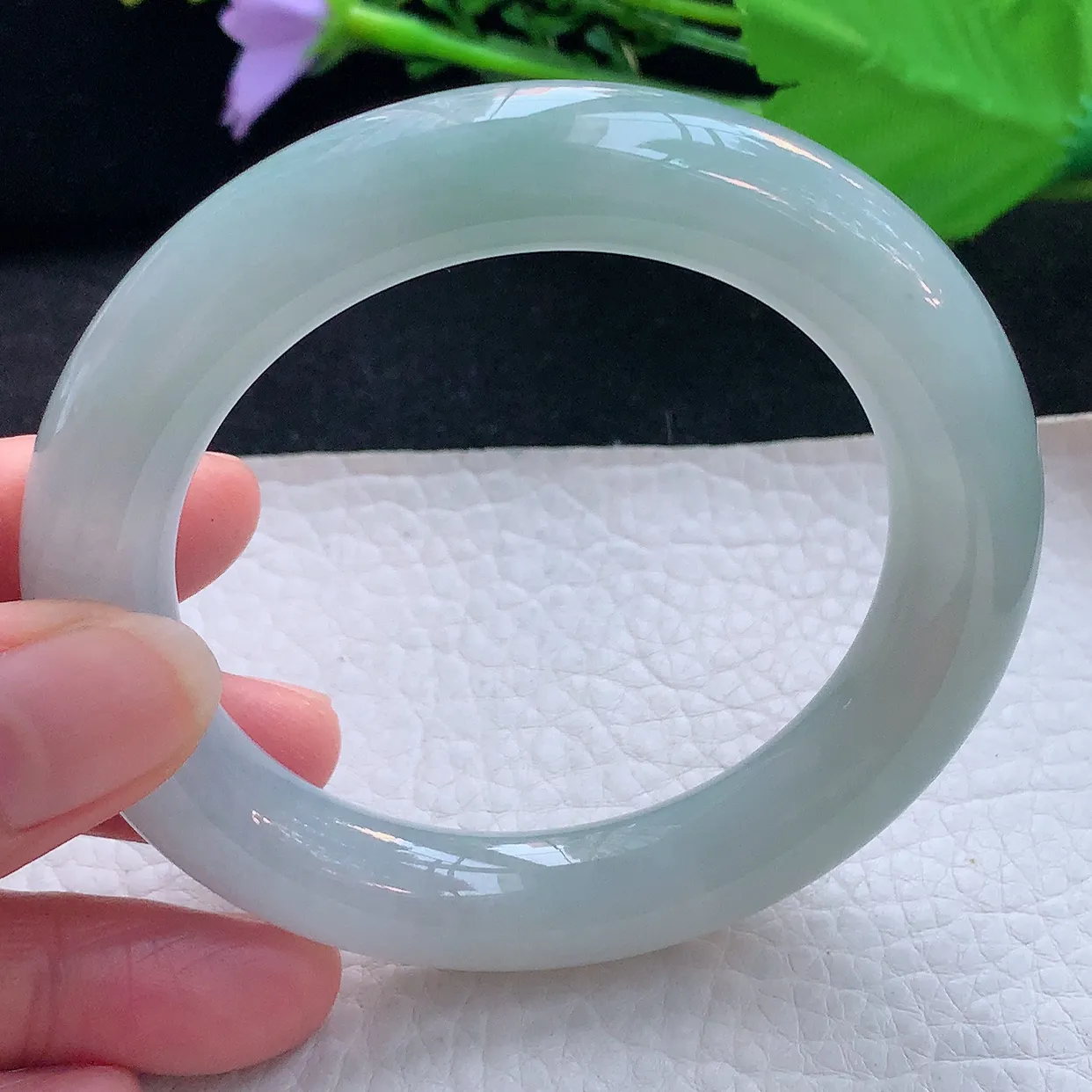 cc自然光55.5*11.5胖圆镯 翡翠a货玉手镯冰胶清新圆条珠宝玉手环