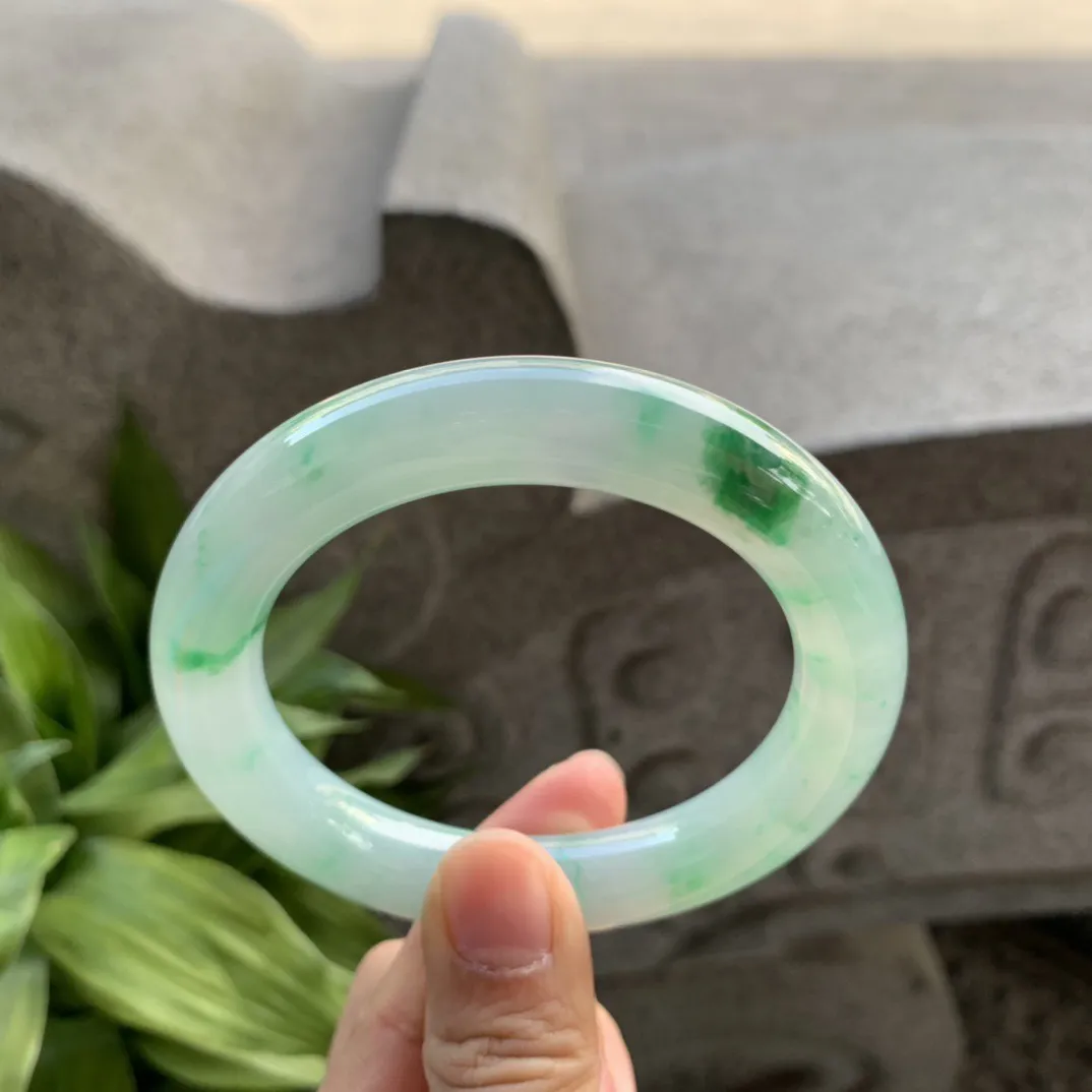 圈口57-11.8-11.3 【飘绿花圆条手镯】圆条57 58可戴