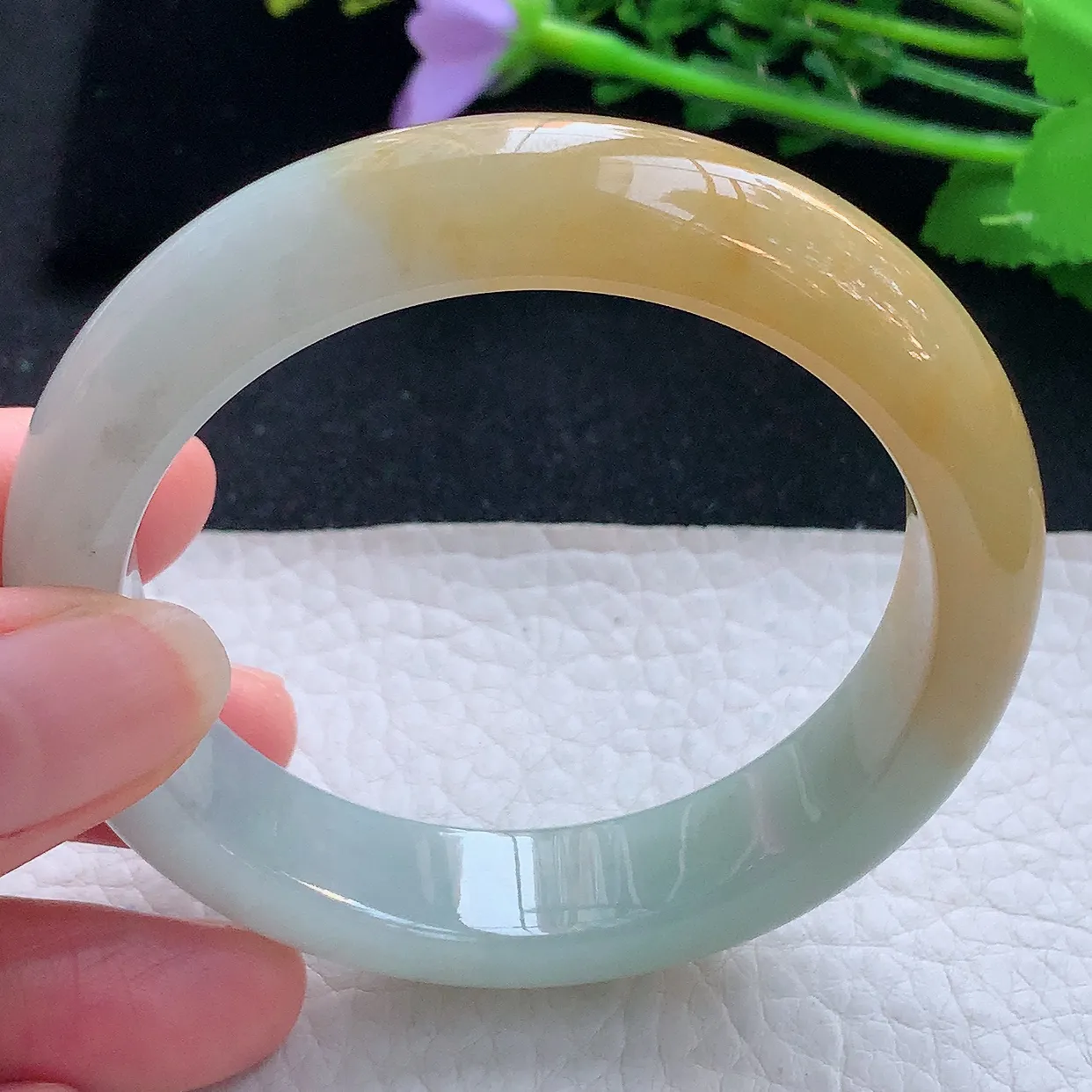 mq自然光55.8*13.5*8.6平安镯 翡翠a货玉手镯半山半水双彩宽边珠宝玉手环