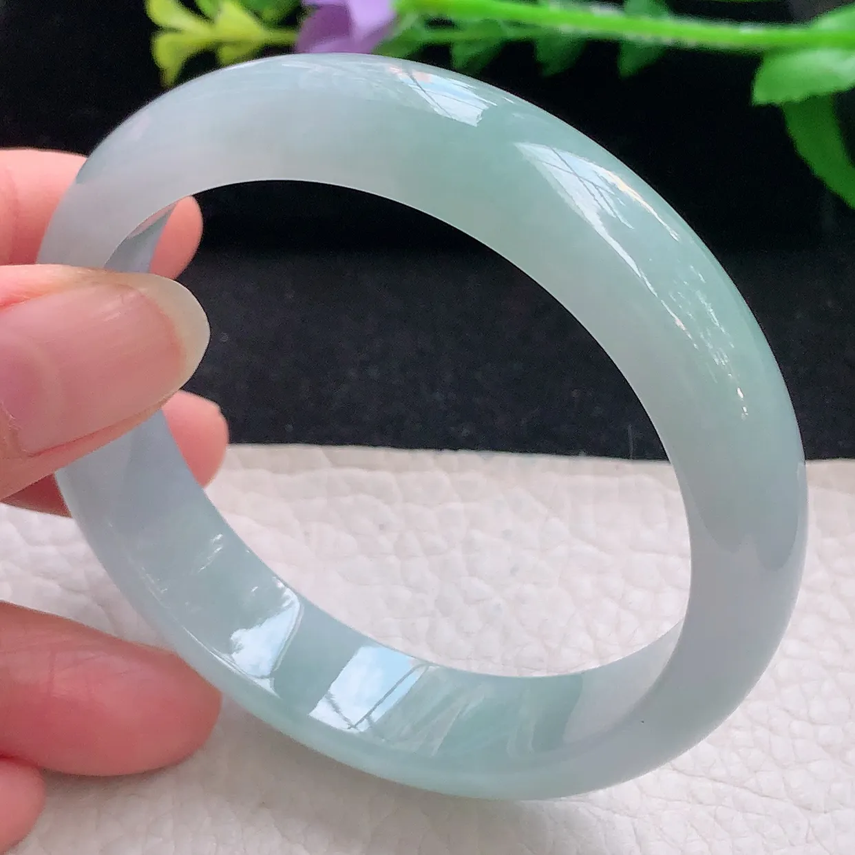 js自然光58*13.8*7.2平安镯 翡翠a货玉手镯冰晴宽边珠宝玉手环