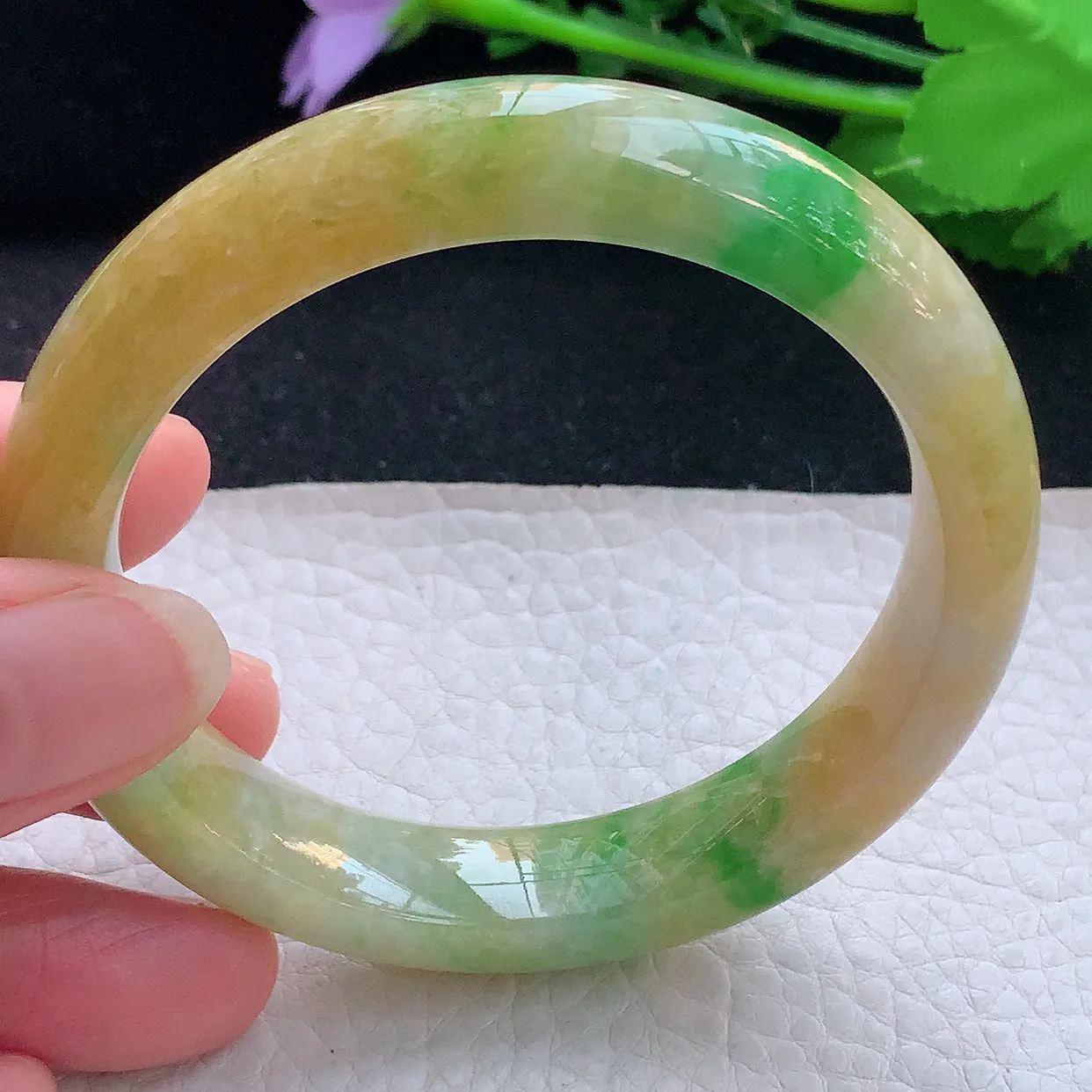 mq自然光56*12*8.5平安镯 翡翠a货玉手镯三彩宽边珠宝玉手环