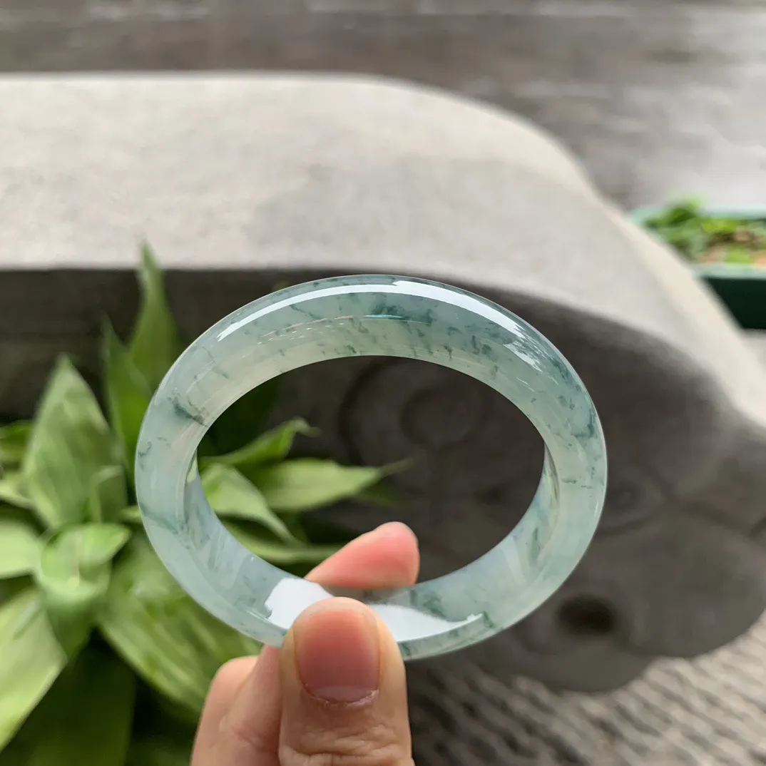 小圈口52.3-12.6-7.9 【冰种飘花正圈手镯】正圈52 53可戴