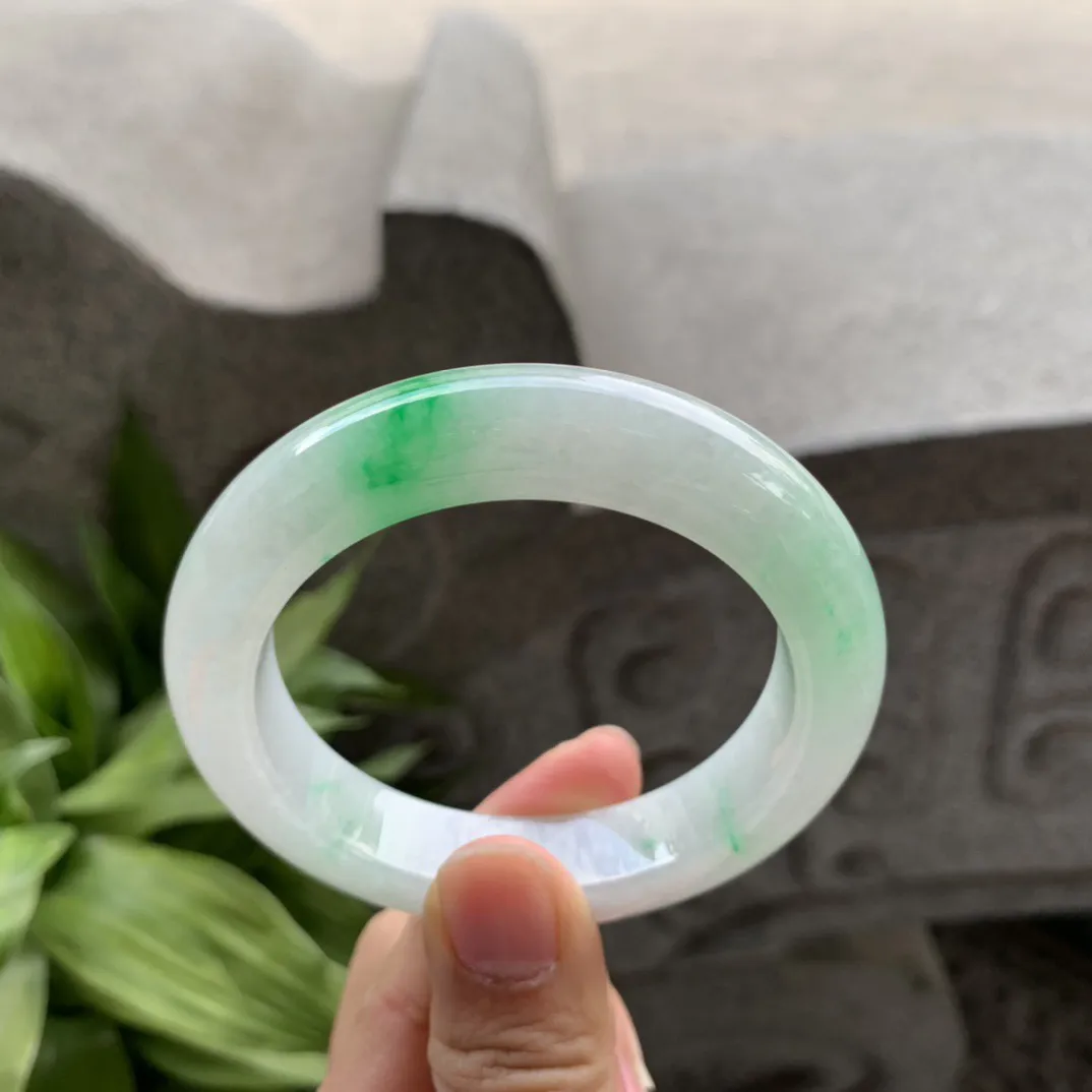 小圈口 53.9-12.4-9.3【冰飘阳绿正圈手镯】正圈54 55可戴