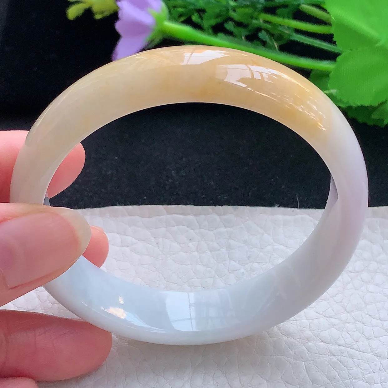 mq自然光59*14.5*7招财平安镯 翡翠a货玉手镯双彩宽边珠宝玉手环