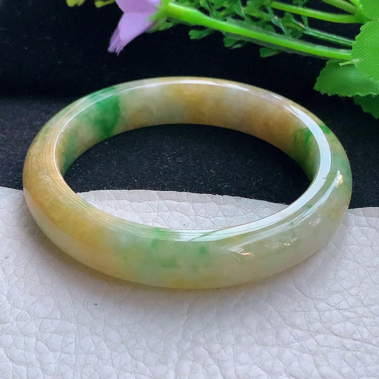 mq自然光56*12*8.5平安镯 翡翠a货玉手镯三彩宽边珠宝玉手环