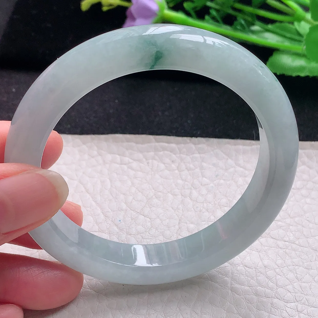 nr自然光57.5*11.5*8.6平安镯 翡翠a货玉手镯冰飘花宽边珠宝玉手环