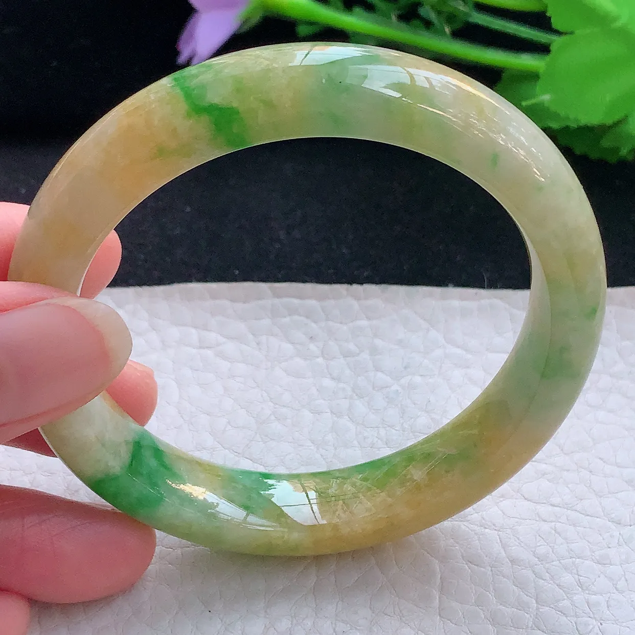 mq自然光56*12*8.5平安镯 翡翠a货玉手镯三彩宽边珠宝玉手环