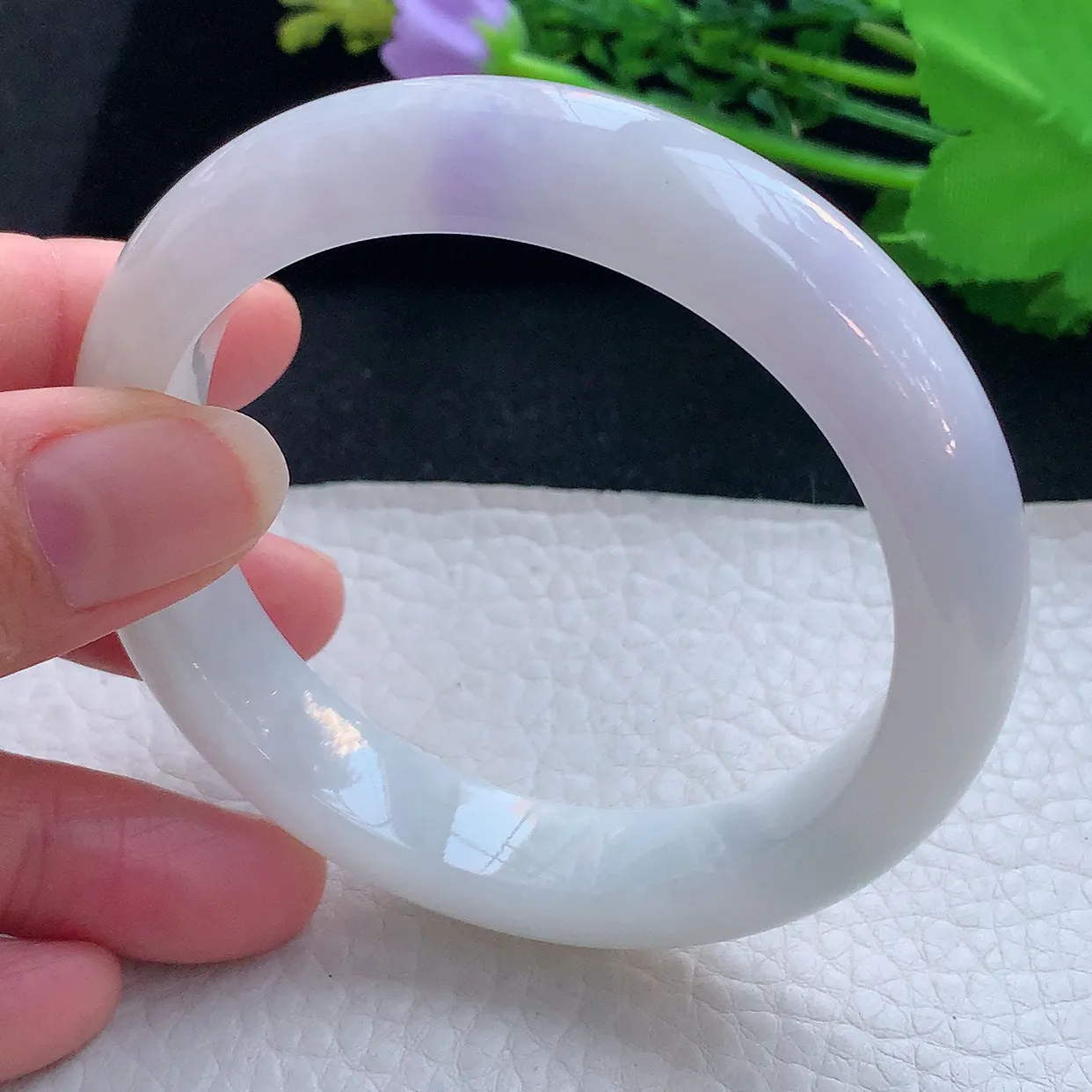 xx自然光57*12.5*8.8平安镯 翡翠a货玉手镯飘紫宽边珠宝玉手环