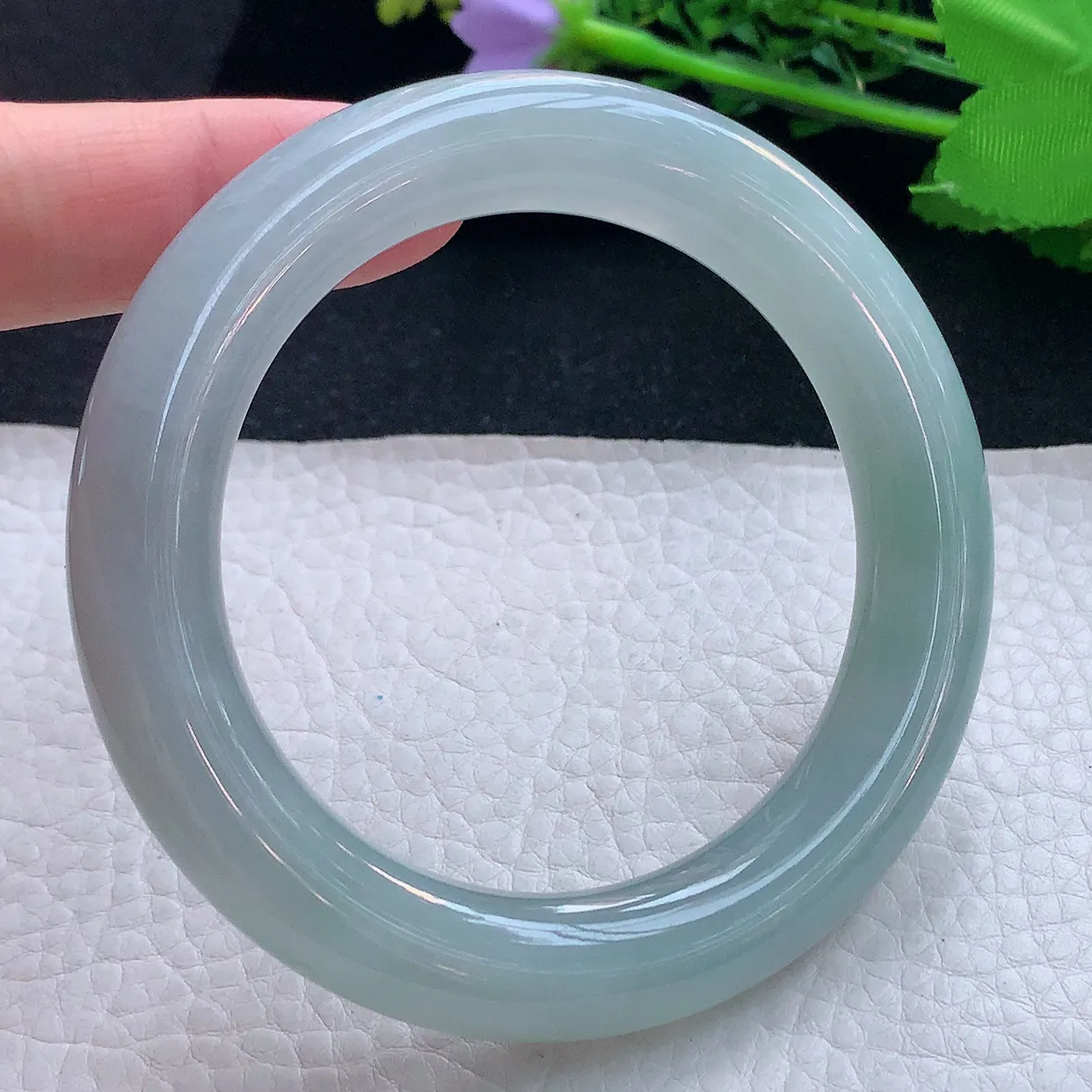 cc自然光55.5*11.5胖圆镯 翡翠a货玉手镯冰胶清新圆条珠宝玉手环