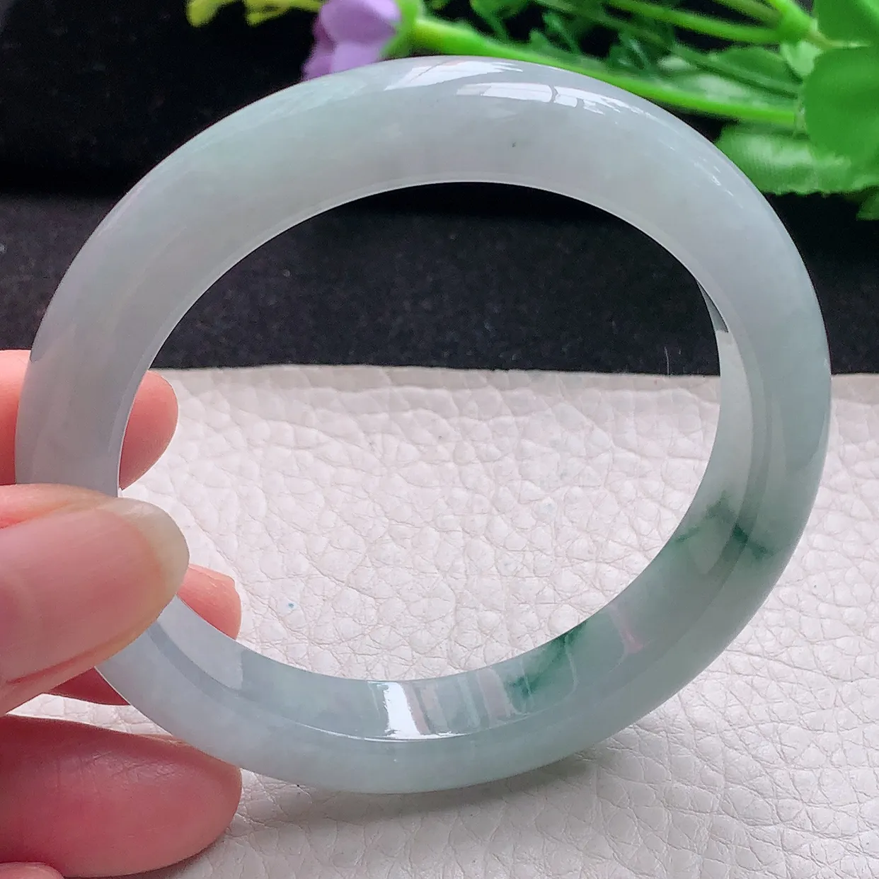 nr自然光57.5*11.5*8.6平安镯 翡翠a货玉手镯冰飘花宽边珠宝玉手环