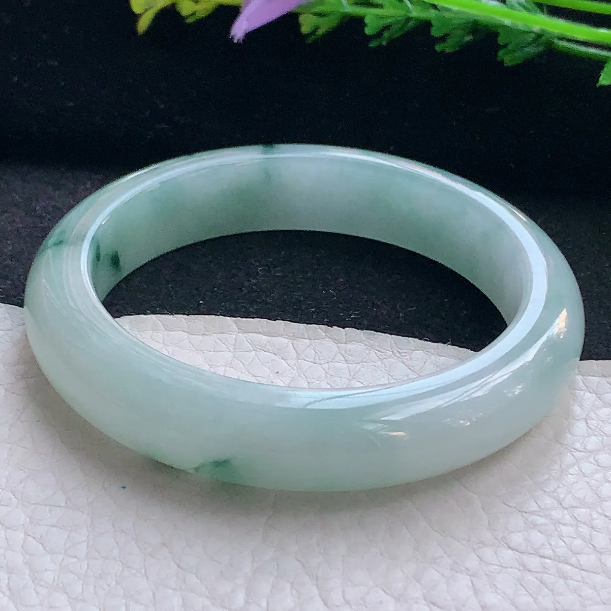 r自然光56.5*12.6*8.8平安镯 翡翠a货玉手镯飘花宽边珠宝玉手环