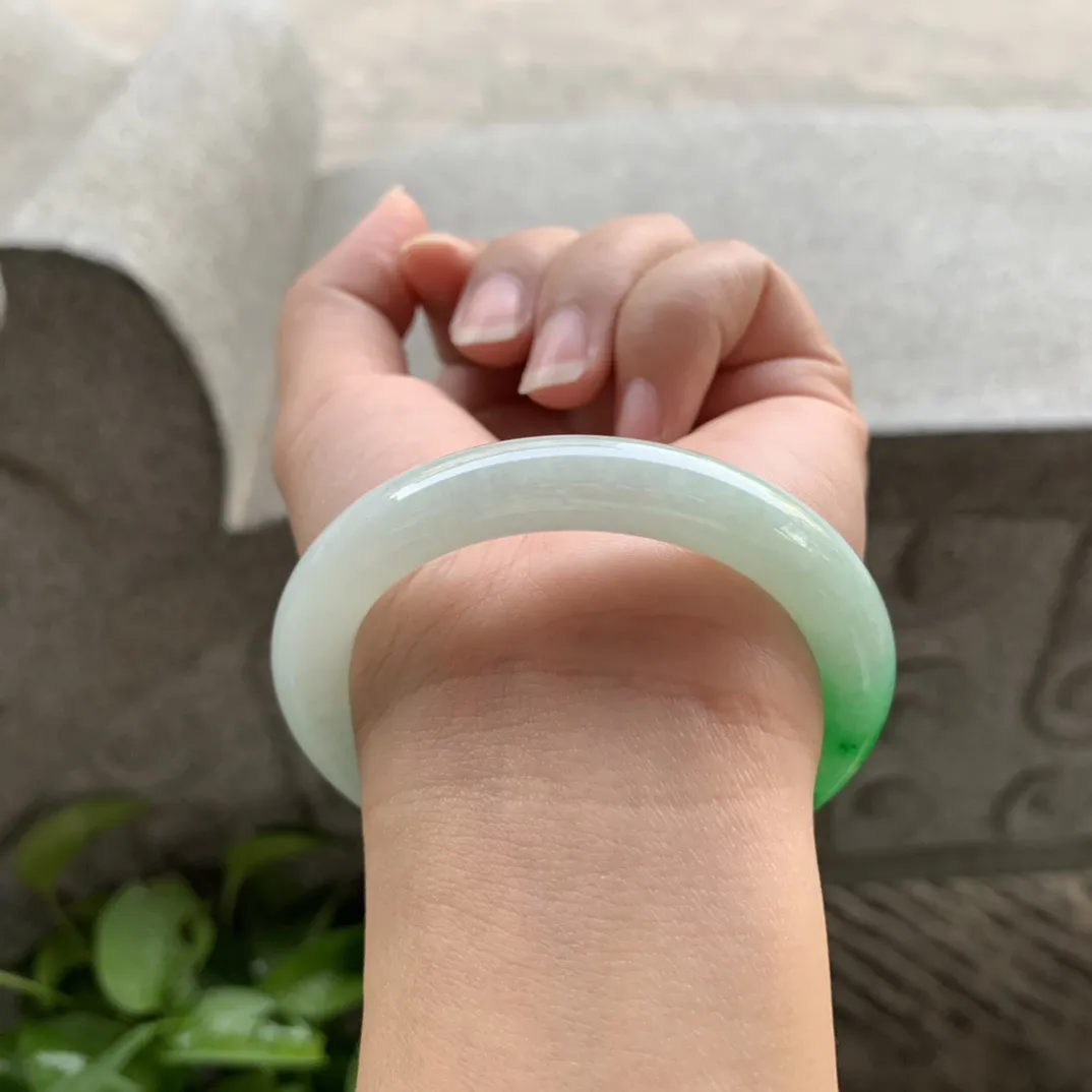 小圈口51.8-9.8 【飘阳绿圆条手镯】圆条51 52可戴