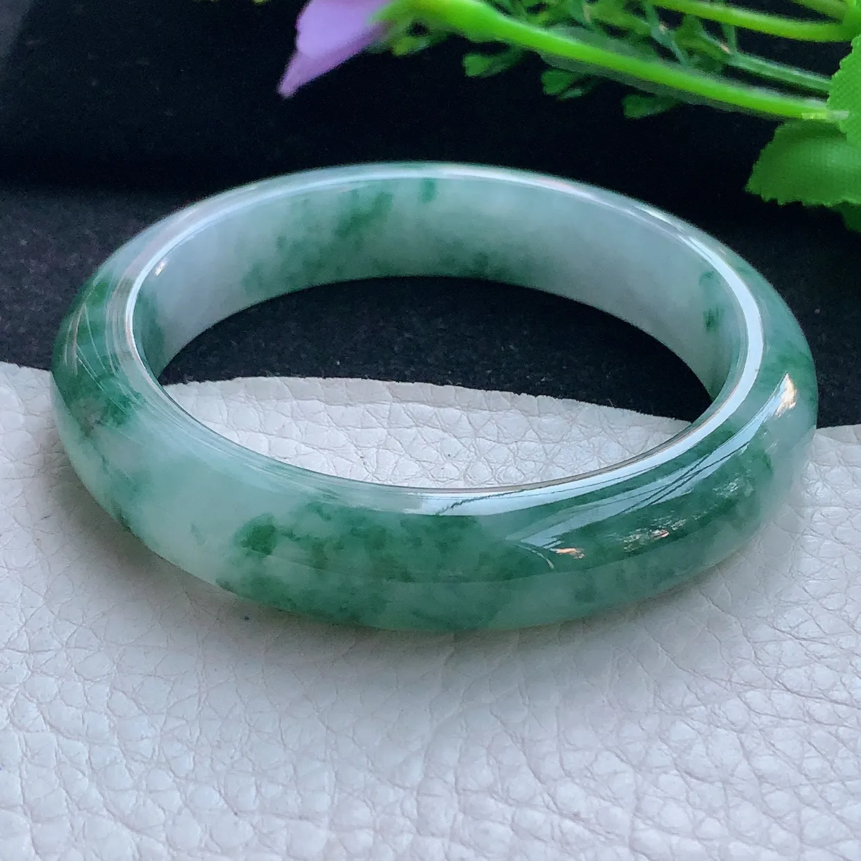 mq自然光56*12.5*8.5平安镯 翡翠a货玉手镯冰飘花宽边珠宝玉手环