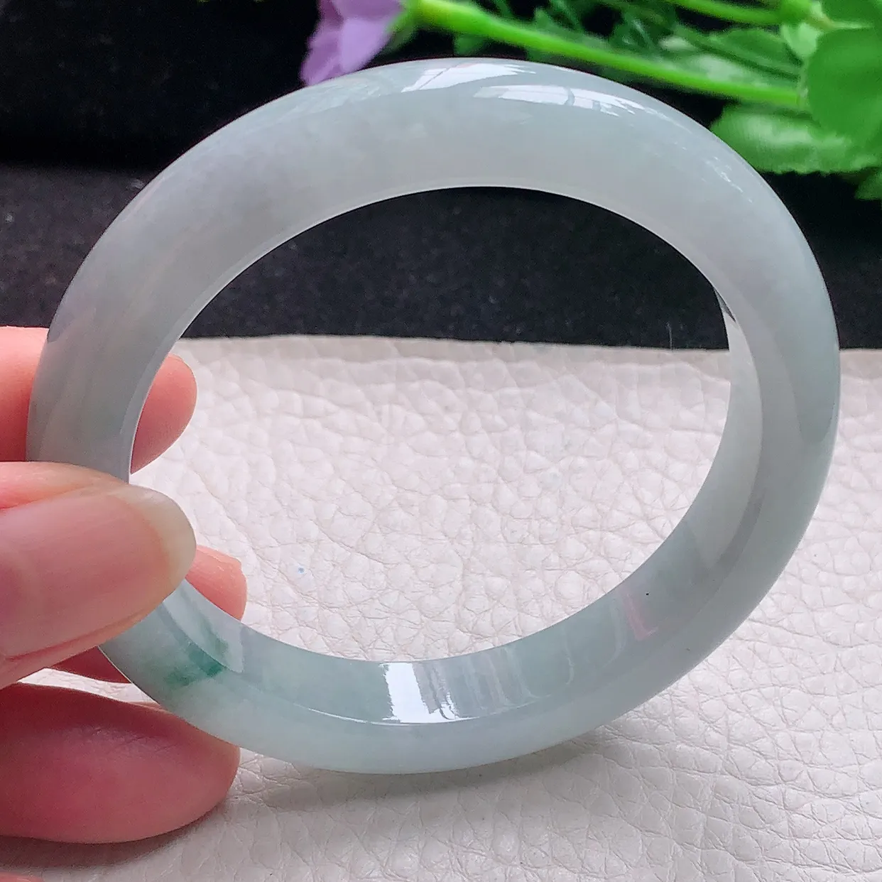 nr自然光57.5*11.5*8.6平安镯 翡翠a货玉手镯冰飘花宽边珠宝玉手环