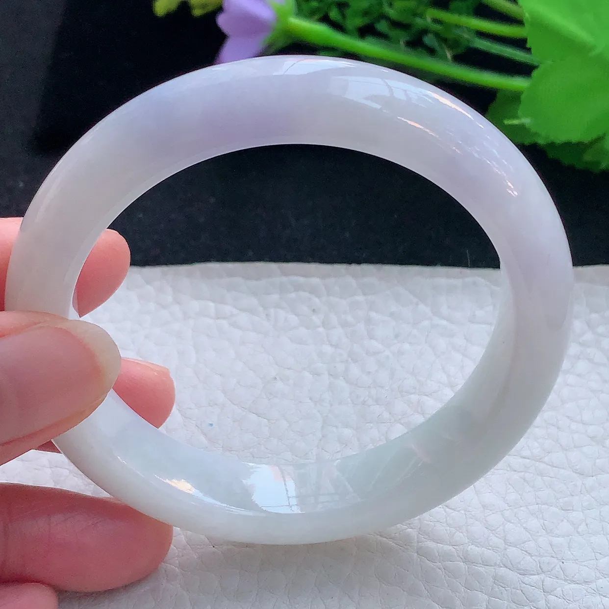 xx自然光57*12.5*8.8平安镯 翡翠a货玉手镯飘紫宽边珠宝玉手环