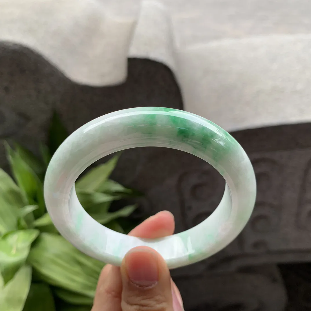 圈口56.9-13.1-10.1 【白底青正圈手镯】正圈56 57可戴