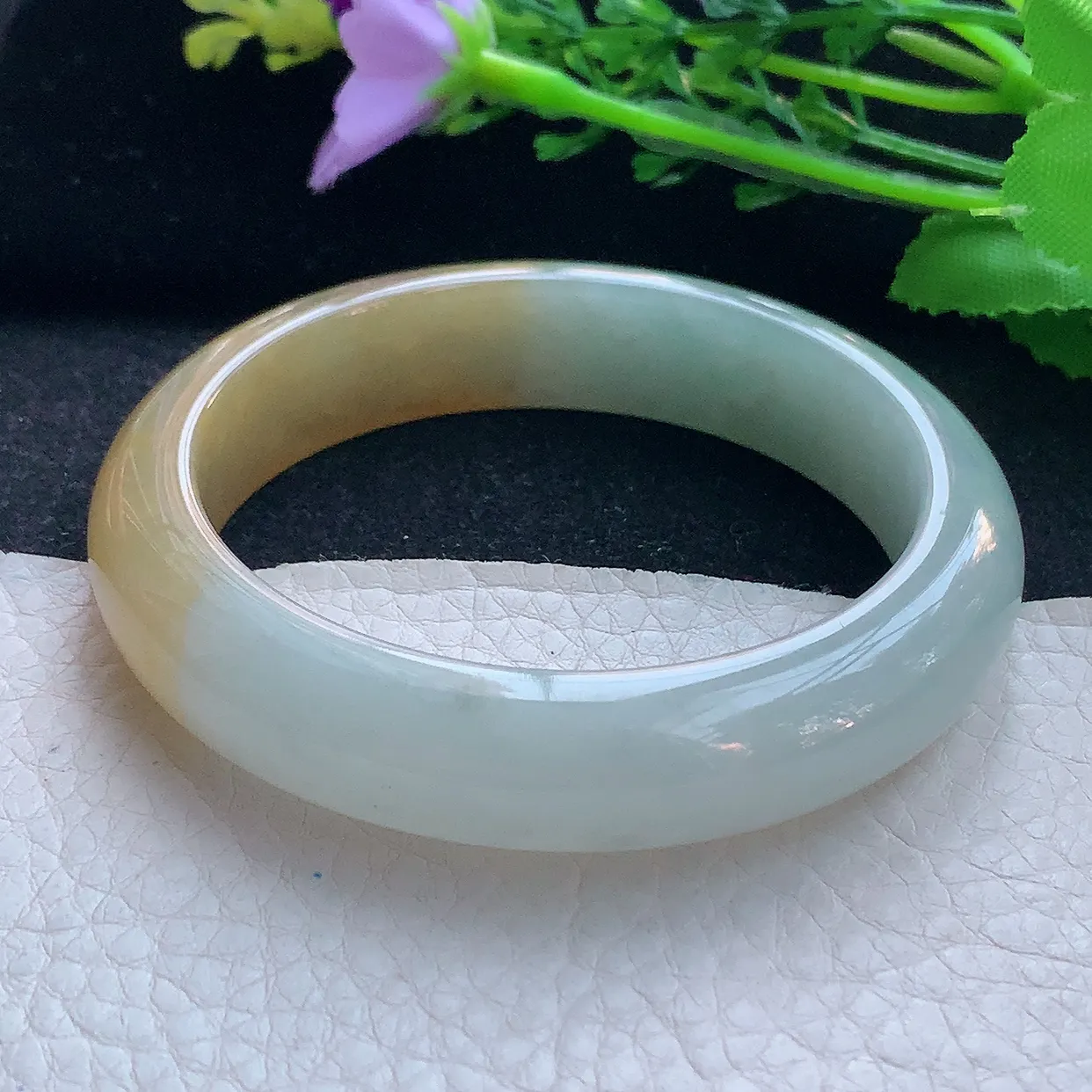 mq自然光55.8*13.5*8.6平安镯 翡翠a货玉手镯半山半水双彩宽边珠宝玉手环