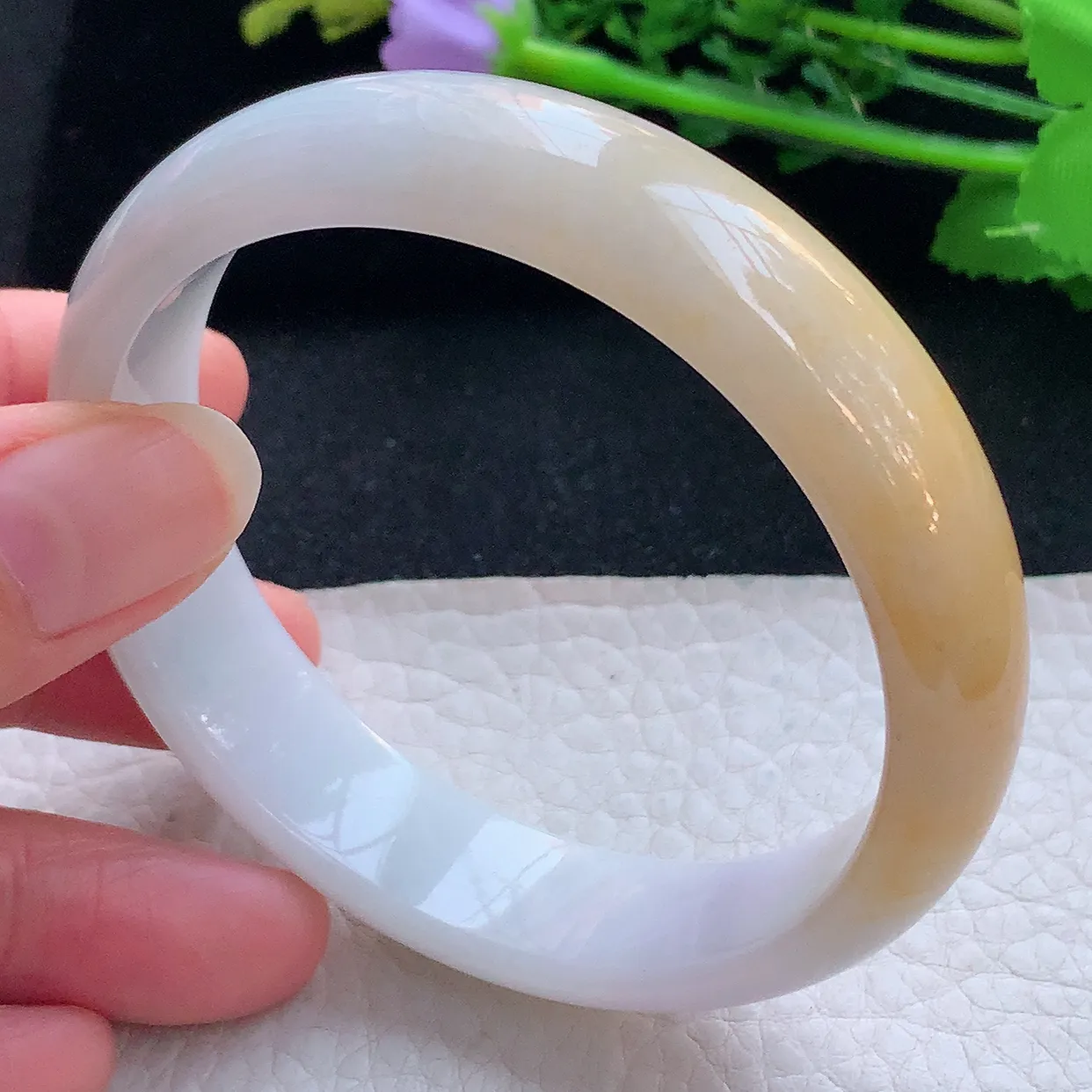 mq自然光59*14.5*7招财平安镯 翡翠a货玉手镯双彩宽边珠宝玉手环