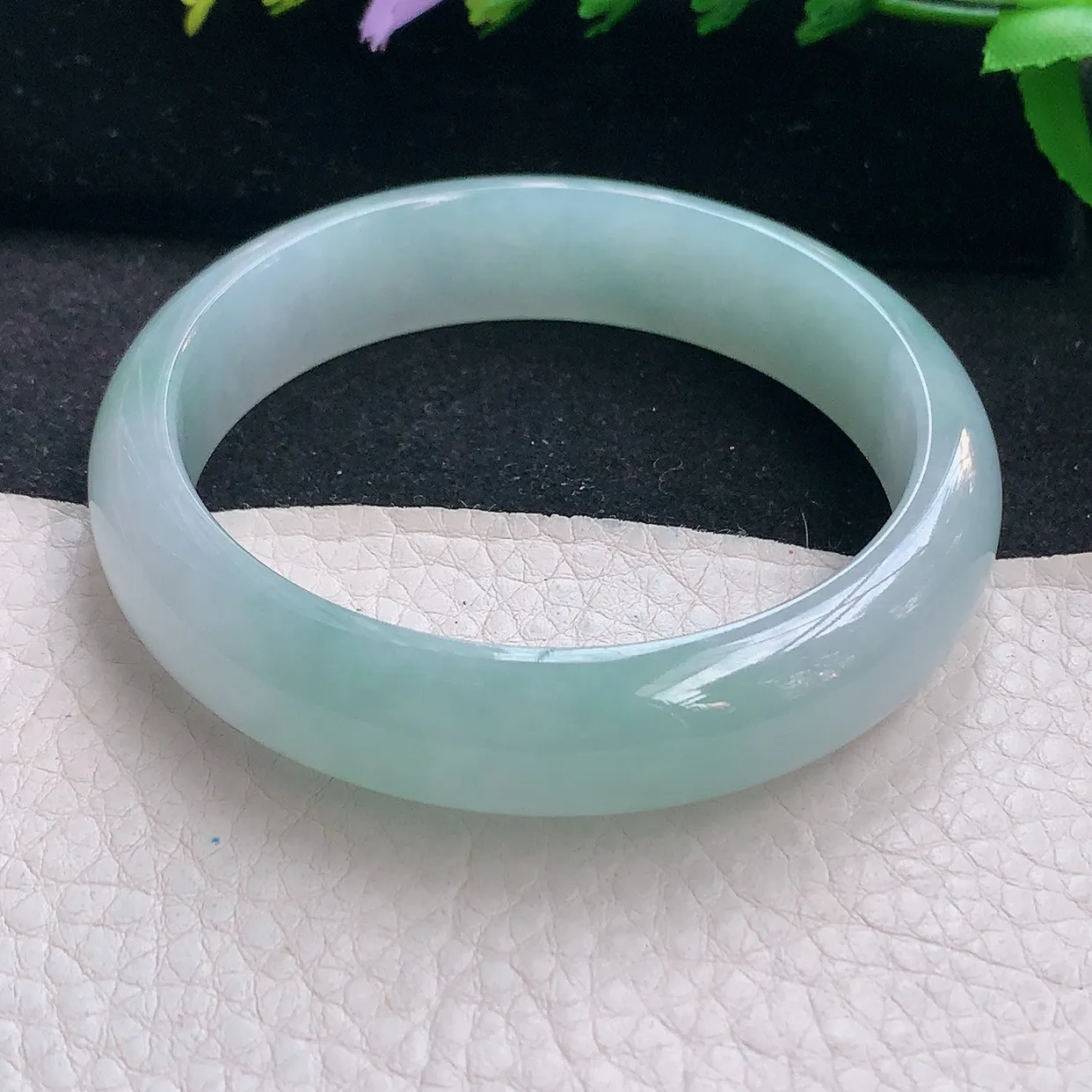 js自然光58*13.8*7.2平安镯 翡翠a货玉手镯冰晴宽边珠宝玉手环