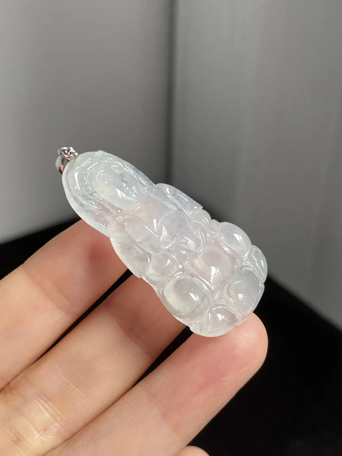 翡翠冰种白色吊坠，印记：G18K