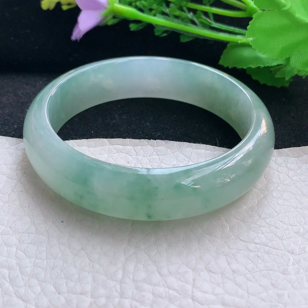 r自然光58.8*15*8轮胎镯 翡翠a货玉手镯冰飘花宽边珠宝玉手环