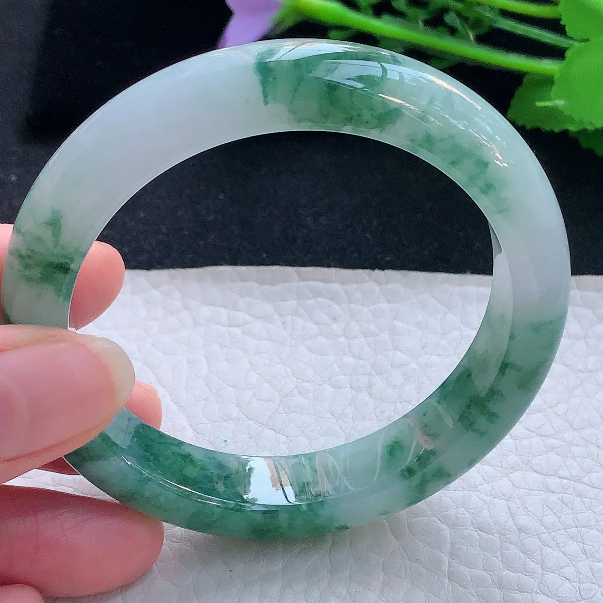 mq自然光56*12.5*8.5平安镯 翡翠a货玉手镯冰飘花宽边珠宝玉手环