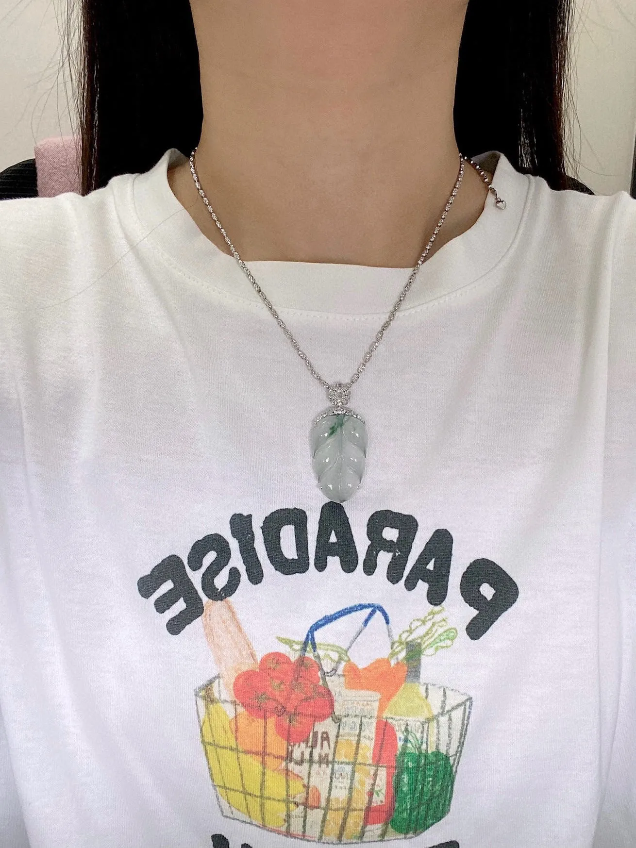 【冰种飘花叶子】金枝玉叶，质地细腻，冰润透亮，光泽出众，18k金钻镶嵌，裸石尺寸32.1*20.2*4.4毫米