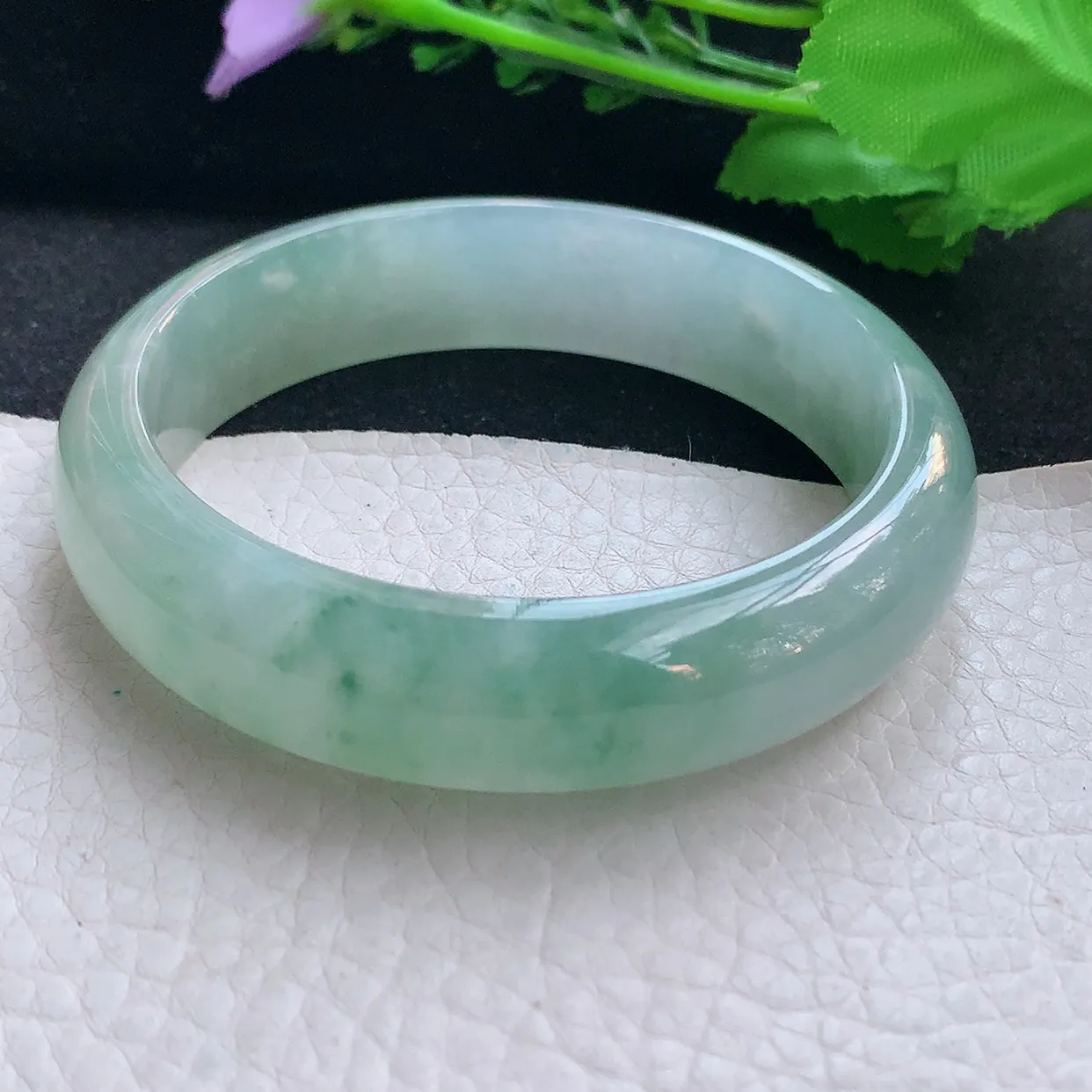 r自然光58.8*15*8轮胎镯 翡翠a货玉手镯冰飘花宽边珠宝玉手环