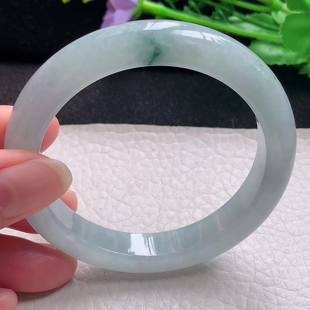 nr自然光57.5*11.5*8.6平安镯 翡翠a货玉手镯冰飘花宽边珠宝玉手环