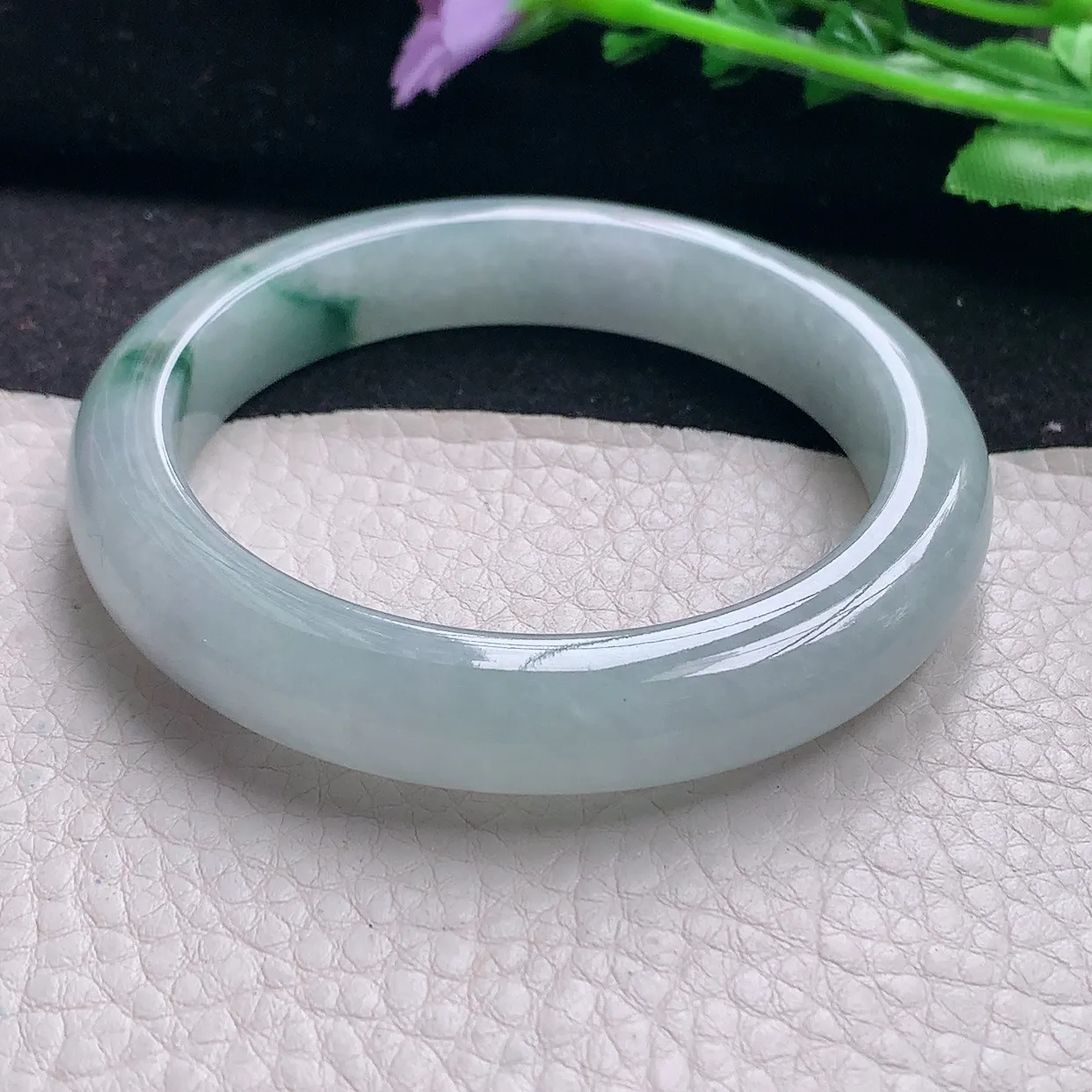 nr自然光57.5*11.5*8.6平安镯 翡翠a货玉手镯冰飘花宽边珠宝玉手环