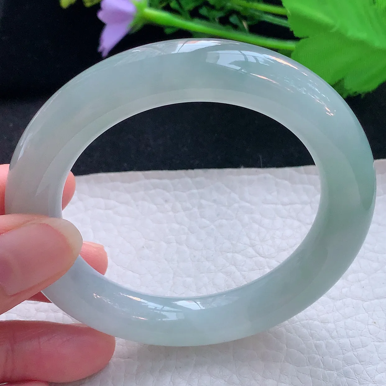 cc自然光55.5*11.5胖圆镯 翡翠a货玉手镯冰胶清新圆条珠宝玉手环