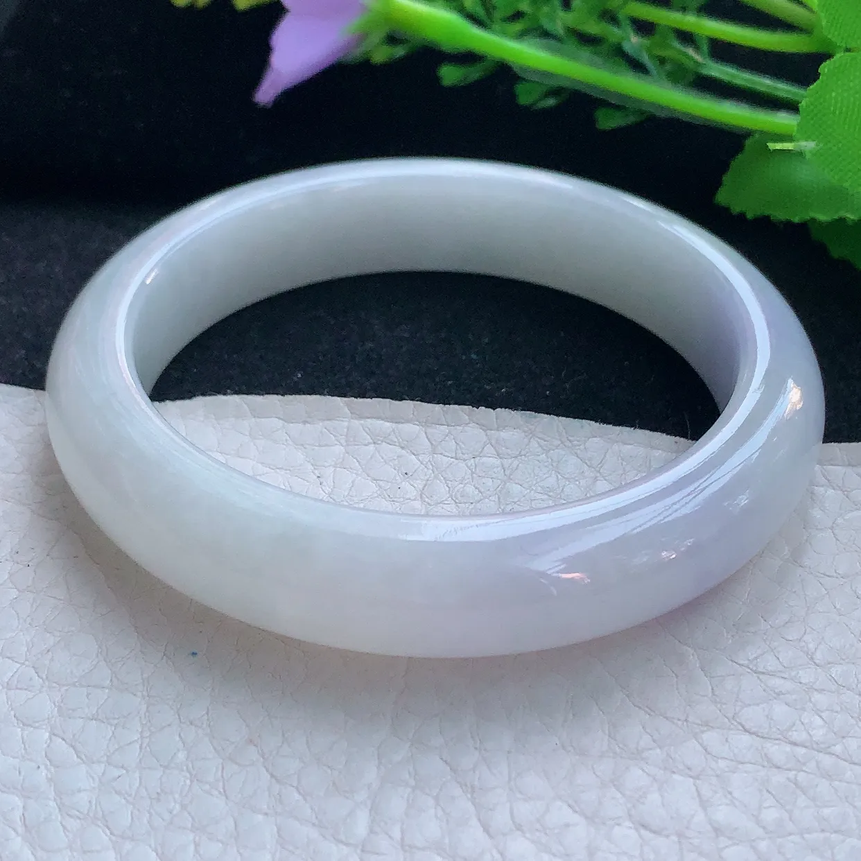 xx自然光57*12.5*8.8平安镯 翡翠a货玉手镯飘紫宽边珠宝玉手环