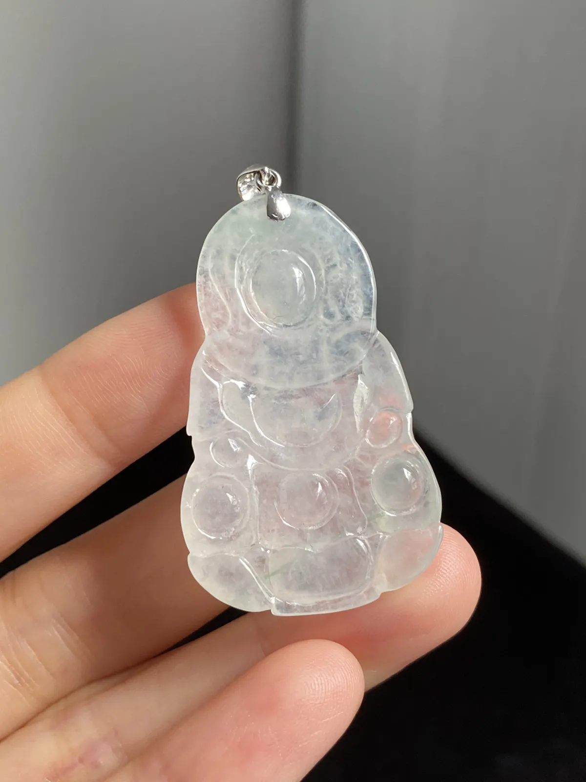 翡翠冰种白色吊坠，印记：G18K