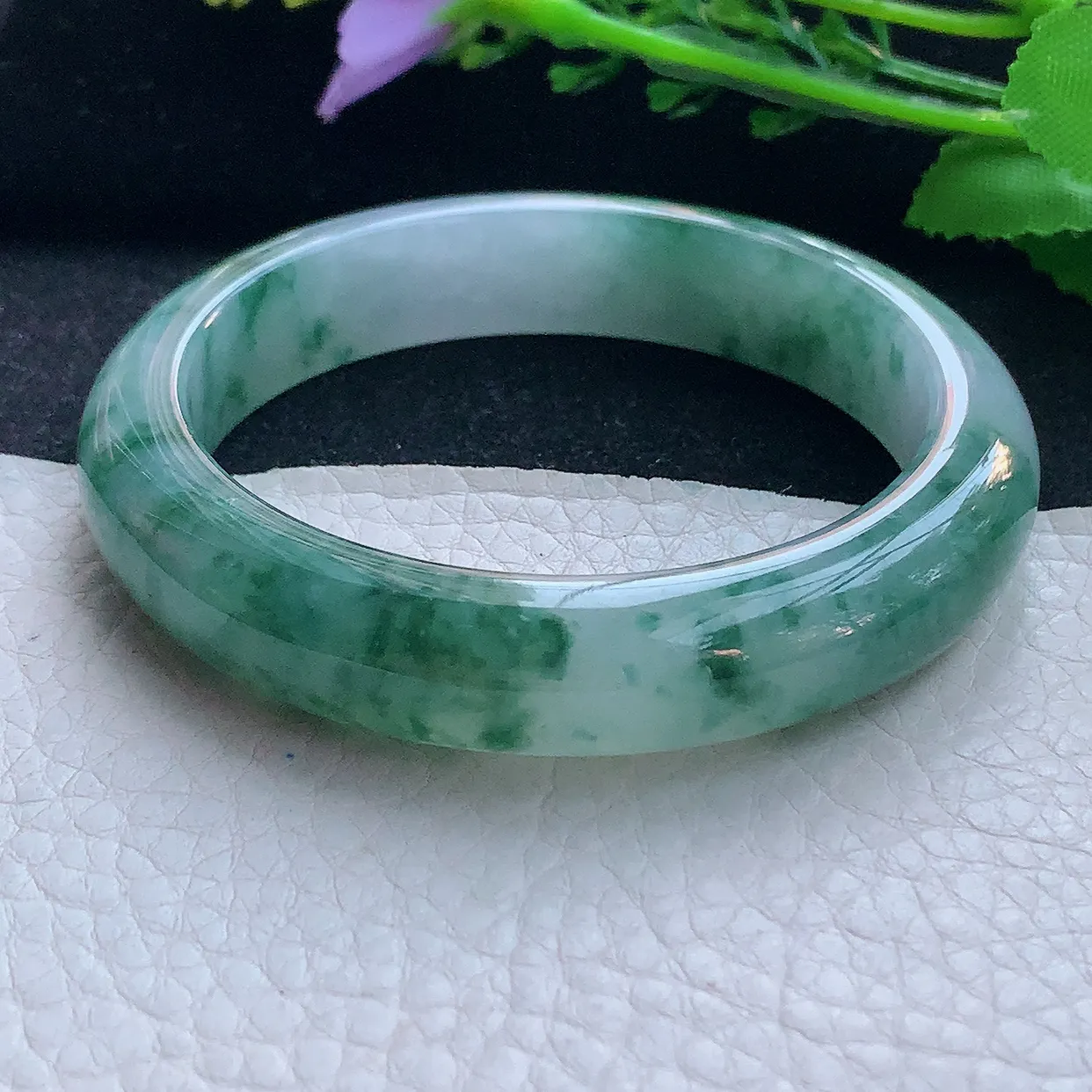 mq自然光56*12.5*8.5平安镯 翡翠a货玉手镯冰飘花宽边珠宝玉手环